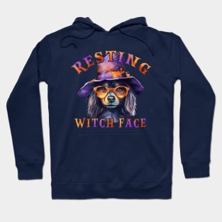 Resting Witch Face dog wearing a hat & glasses Hoodie